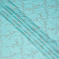 Turquoise Floral Embroidery Tussar Silk Fabric 110cm India