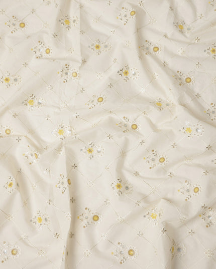 White Bouquet Cotton Voile Fabric 110cm India