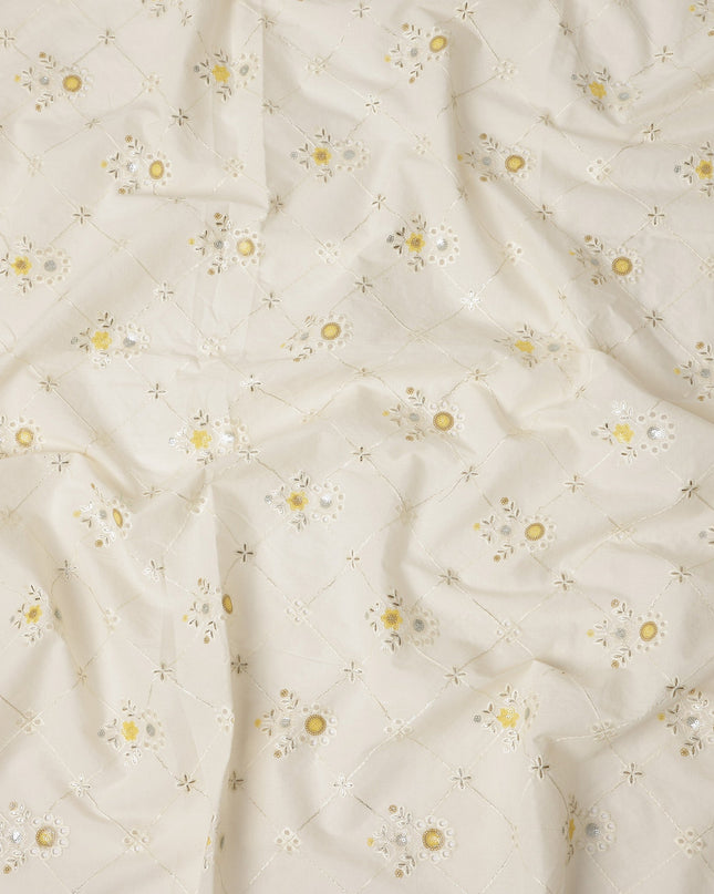 White Bouquet Cotton Voile Fabric 110cm India