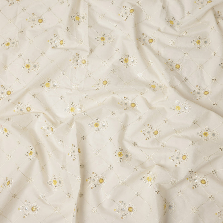 White Bouquet Cotton Voile Fabric 110cm India