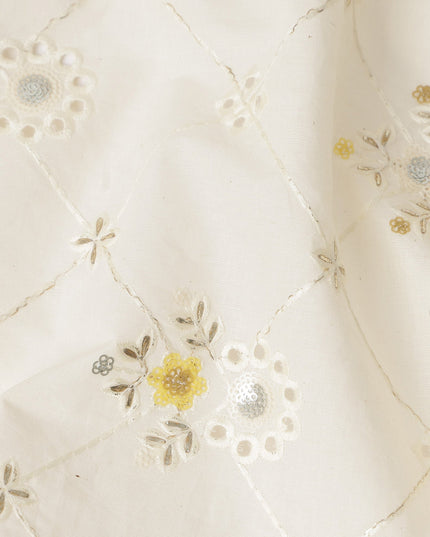 White Bouquet Cotton Voile Fabric 110cm India