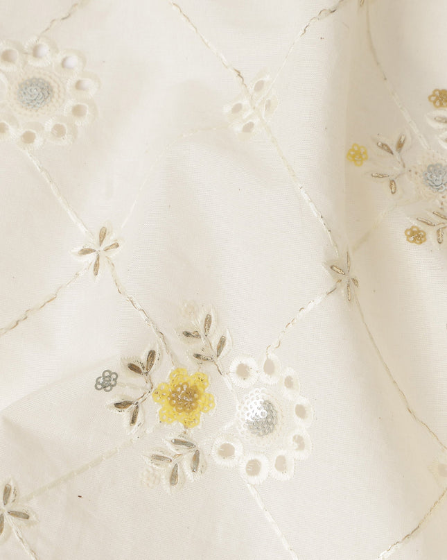 White Bouquet Cotton Voile Fabric 110cm India