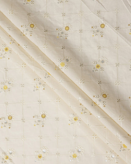 White Bouquet Cotton Voile Fabric 110cm India