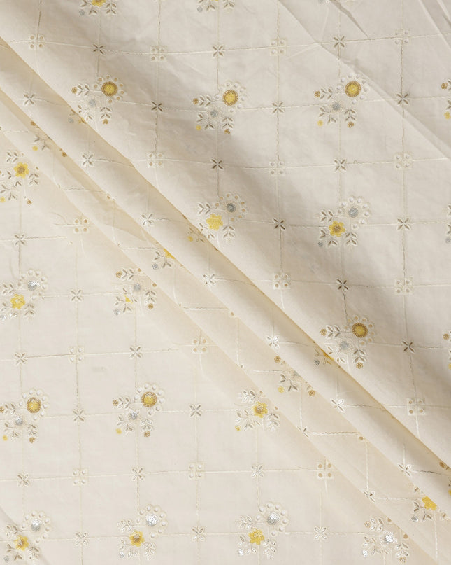 White Bouquet Cotton Voile Fabric 110cm India