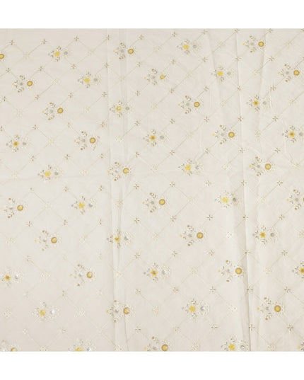White Bouquet Cotton Voile Fabric 110cm India