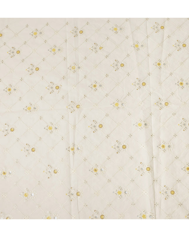 White Bouquet Cotton Voile Fabric 110cm India