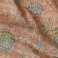 Peach Floral Embroidery Synthetic Organza Fabric 110cm India