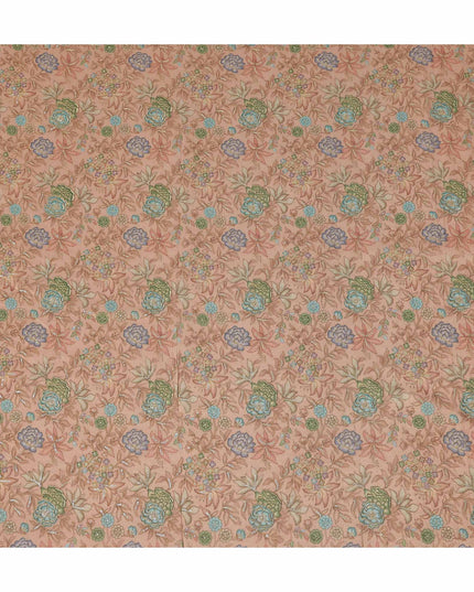 Peach Floral Embroidery Synthetic Organza Fabric 110cm India