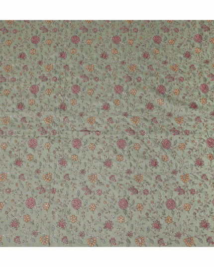 Sage Green Floral Cotton Voile Embroidery Fabric 110cm India