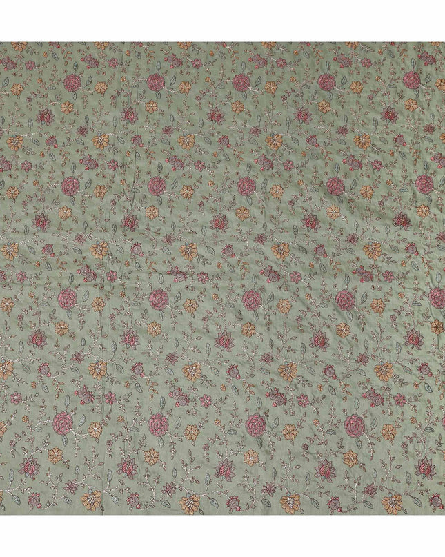 Sage Green Floral Cotton Voile Embroidery Fabric 110cm India