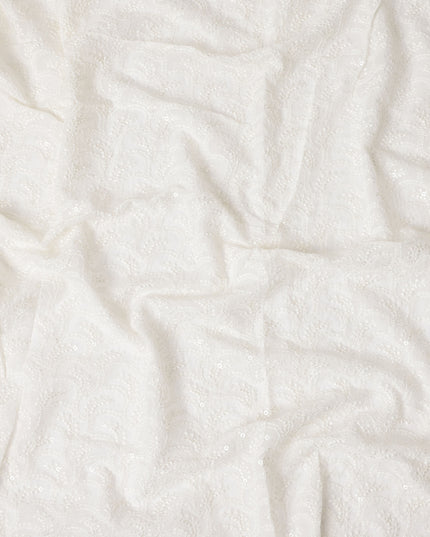 White Sequin Synthetic Polyester Fabric 110cm | Indian Fabric