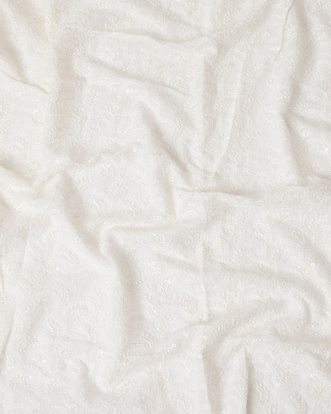 White Sequin Synthetic Polyester Fabric 110cm | Indian Fabric