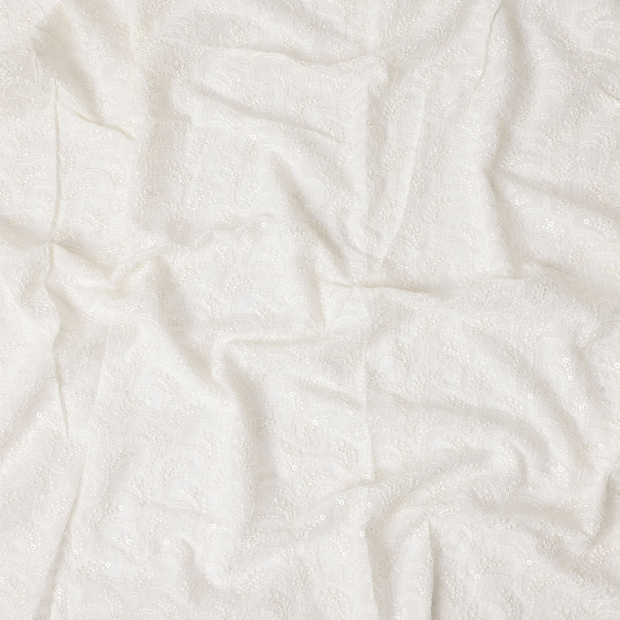 White Sequin Synthetic Polyester Fabric 110cm | Indian Fabric
