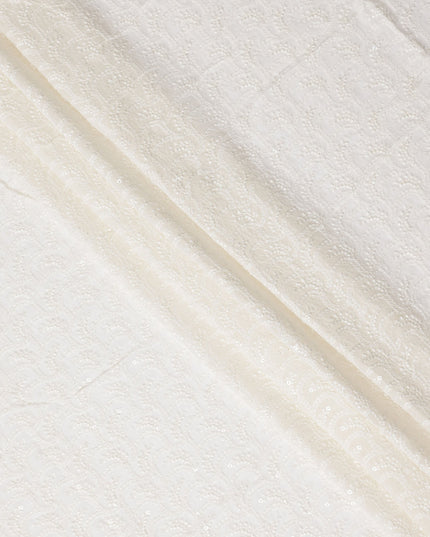 White Sequin Synthetic Polyester Fabric 110cm | Indian Fabric