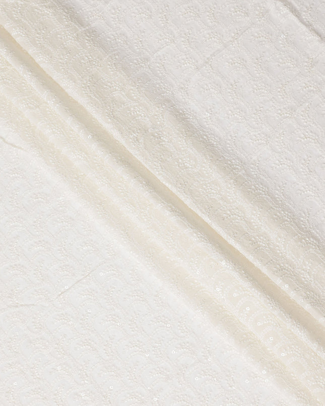 White Sequin Synthetic Polyester Fabric 110cm | Indian Fabric