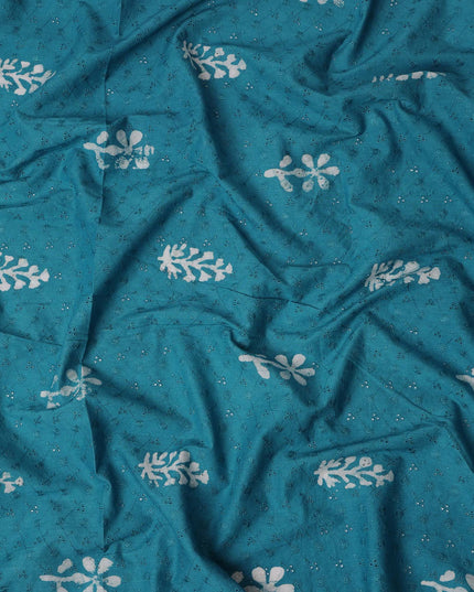 Blue Floral Cotton Voile Fabric 110cm India