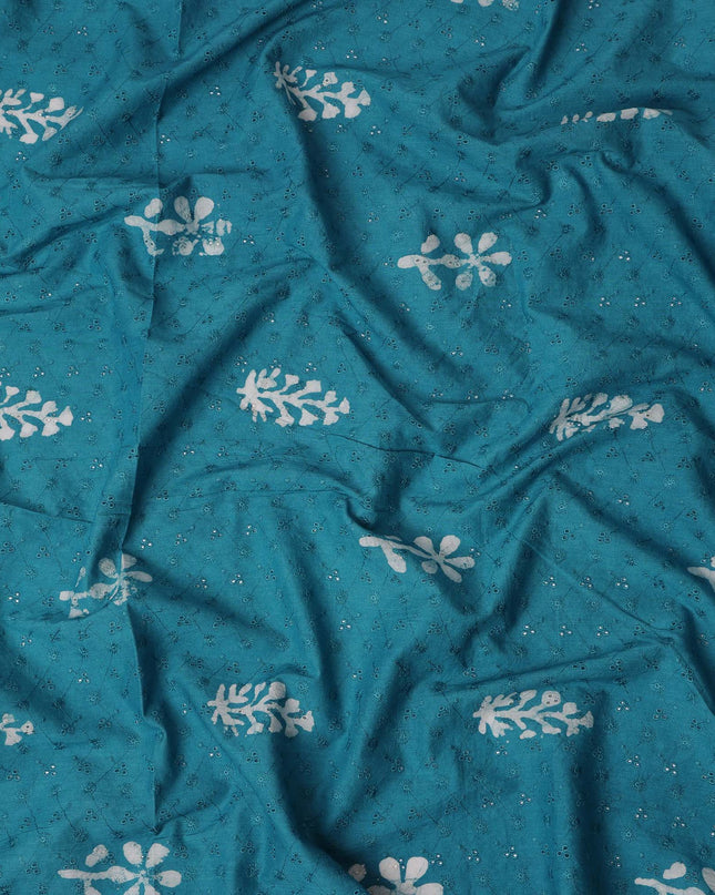 Blue Floral Cotton Voile Fabric 110cm India