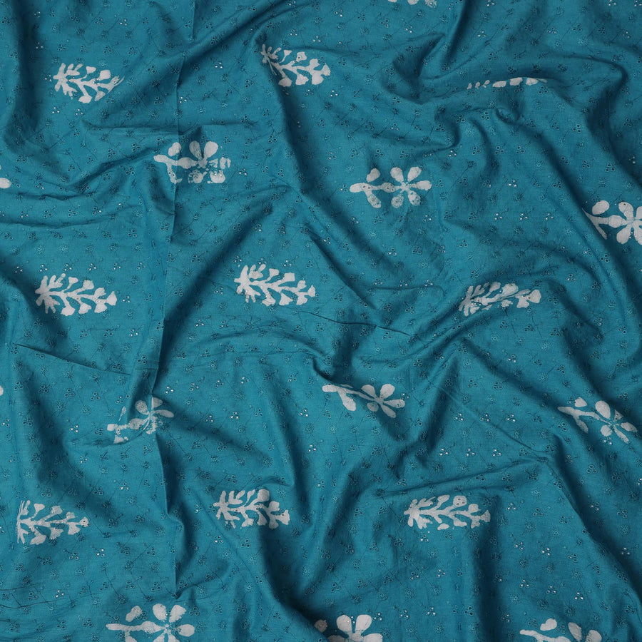 Blue Floral Cotton Voile Fabric 110cm India