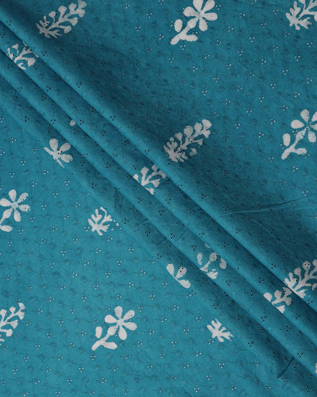 Blue Floral Cotton Voile Fabric 110cm India