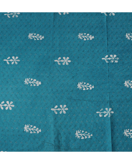 Blue Floral Cotton Voile Fabric 110cm India