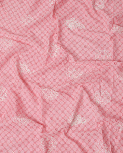 Pink Checks Cotton Voile Fabric 110cm India
