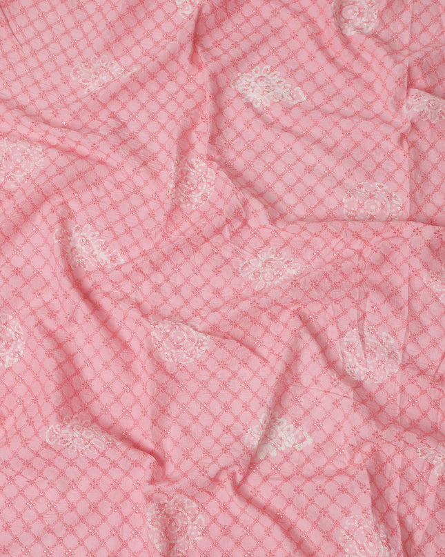 Pink Checks Cotton Voile Fabric 110cm India