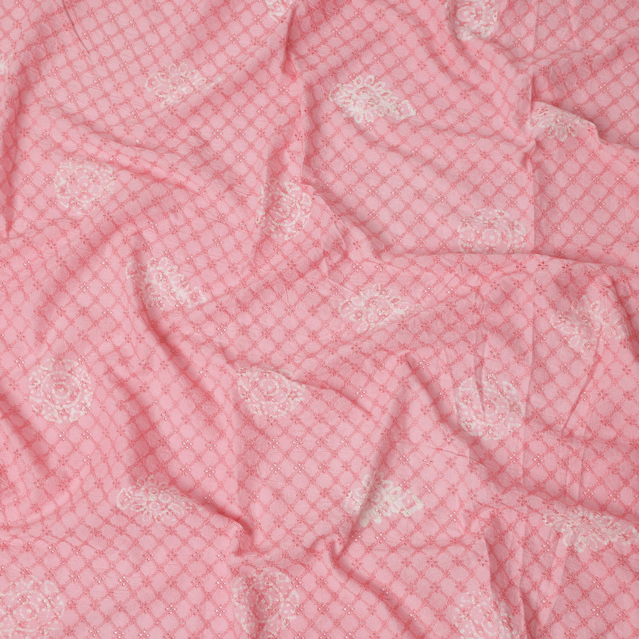 Pink Checks Cotton Voile Fabric 110cm India