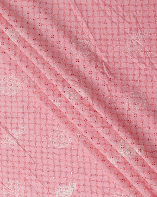 Pink Checks Cotton Voile Fabric 110cm India