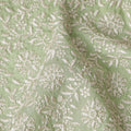 Sage Green Floral Embroidery Tussar Silk Fabric 110cm India