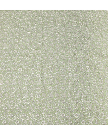 Sage Green Floral Embroidery Tussar Silk Fabric 110cm India