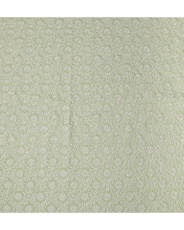 Sage Green Floral Embroidery Tussar Silk Fabric 110cm India