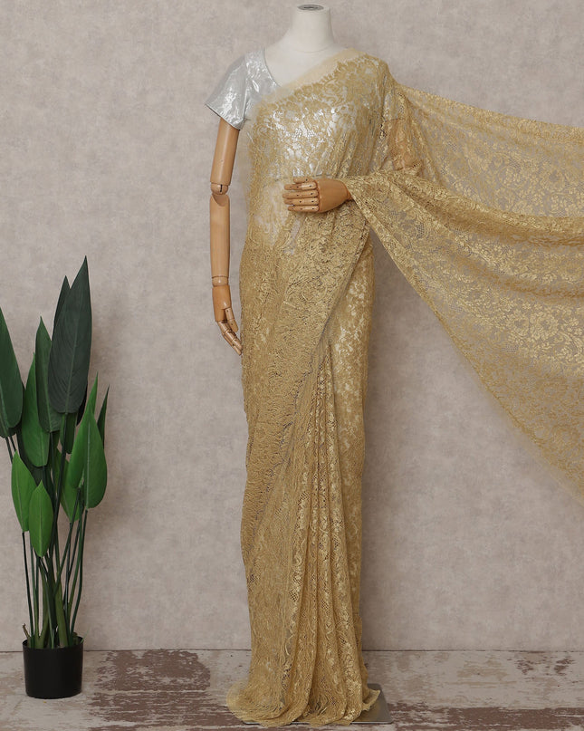 Antique Gold French Chantilly Lace Saree