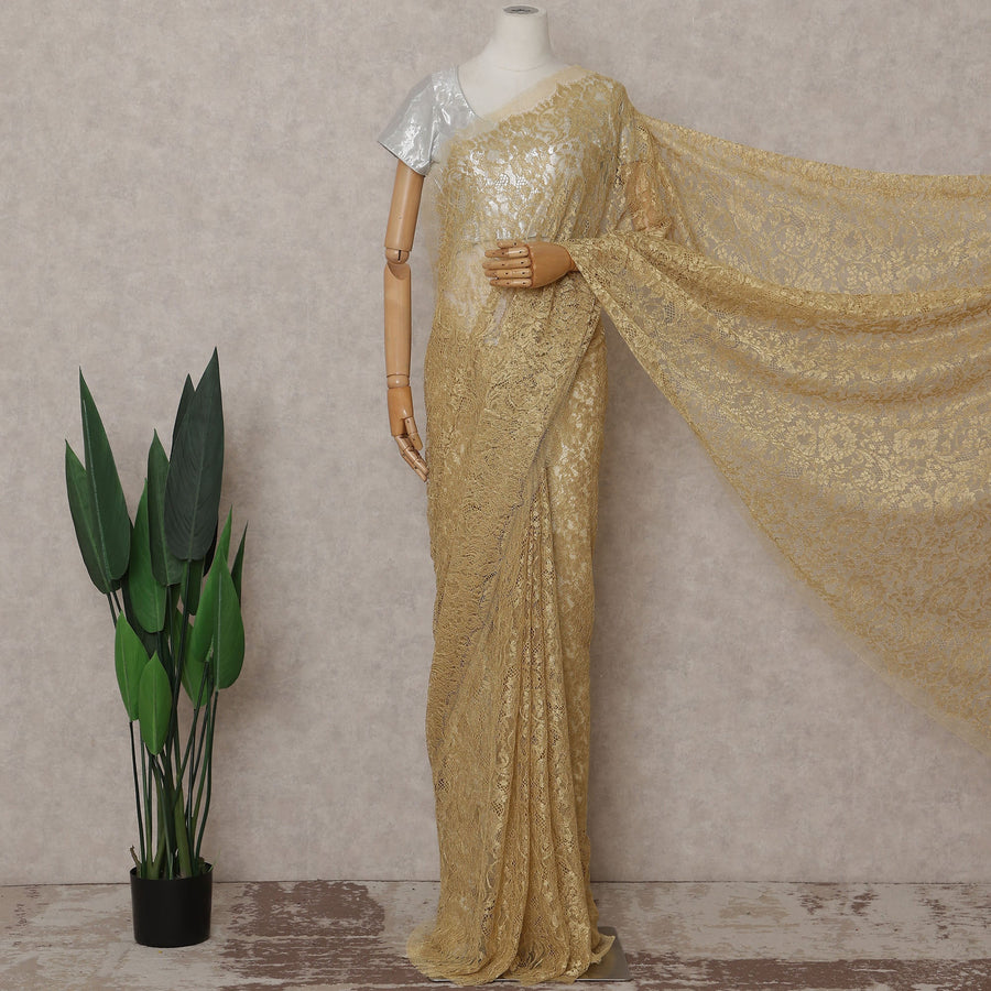 Antique Gold French Chantilly Lace Saree