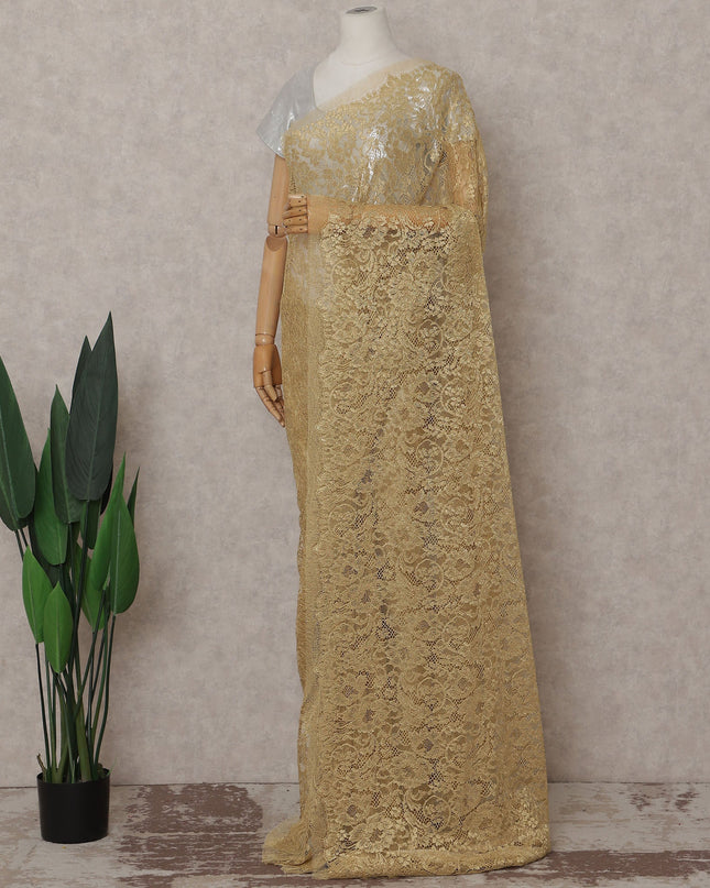 Antique Gold French Chantilly Lace Saree