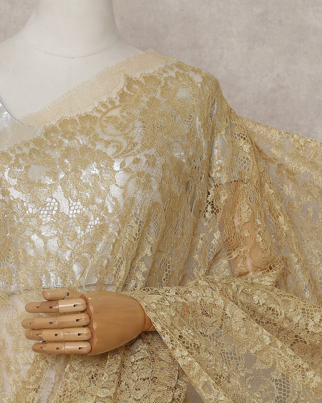 Antique Gold French Chantilly Lace Saree