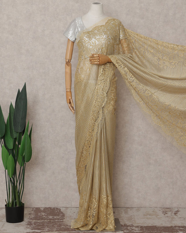 Pale Gold French Chantilly Lace Saree