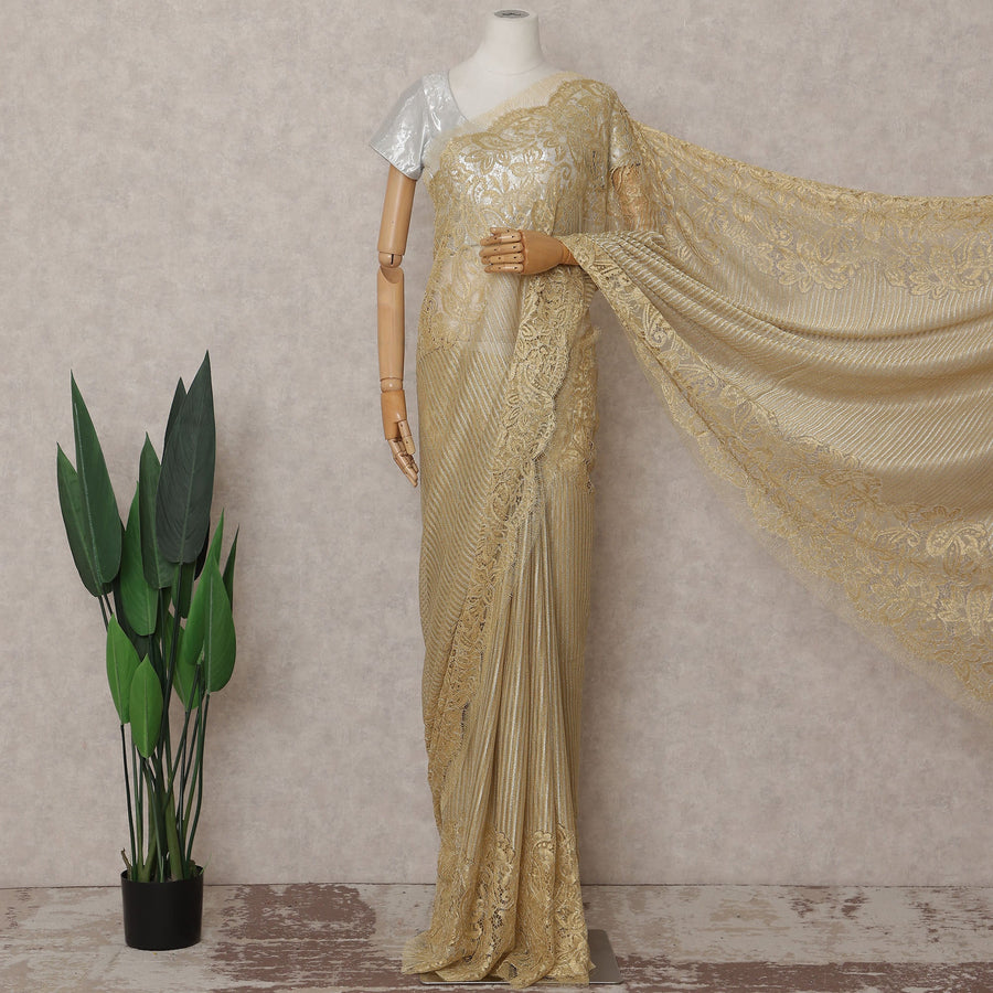 Pale Gold French Chantilly Lace Saree