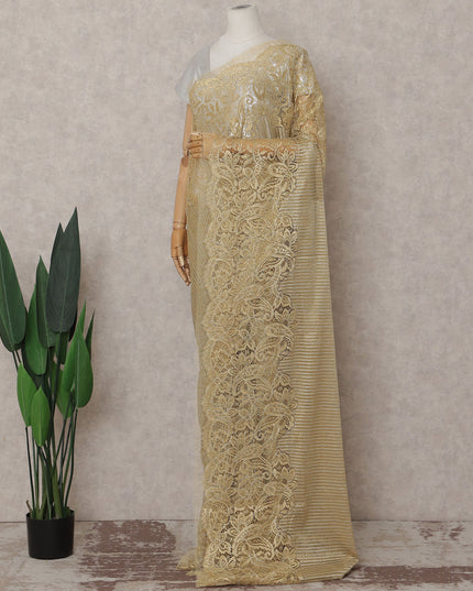 Pale Gold French Chantilly Lace Saree