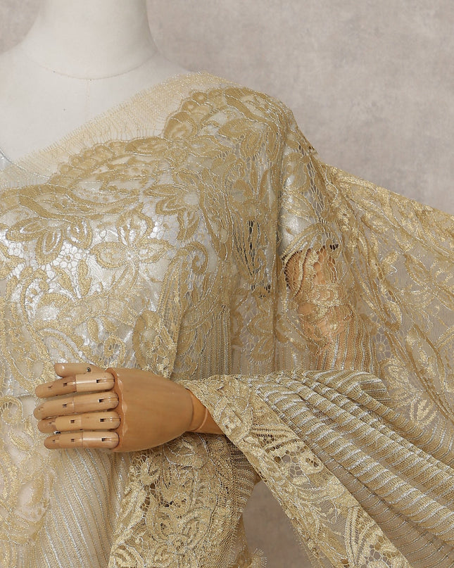 Pale Gold French Chantilly Lace Saree