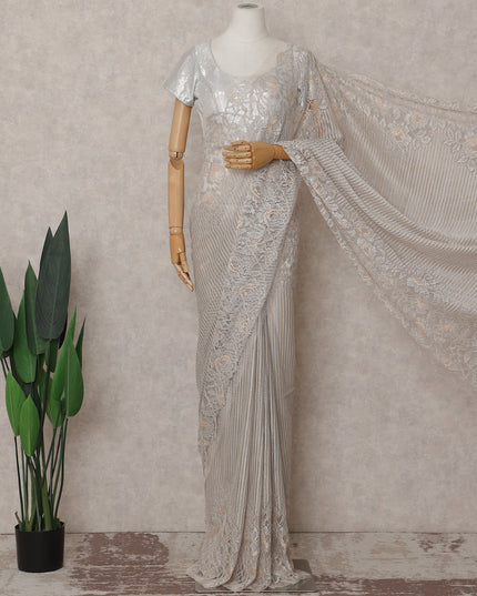 Slate Grey French Chantilly Lace Saree