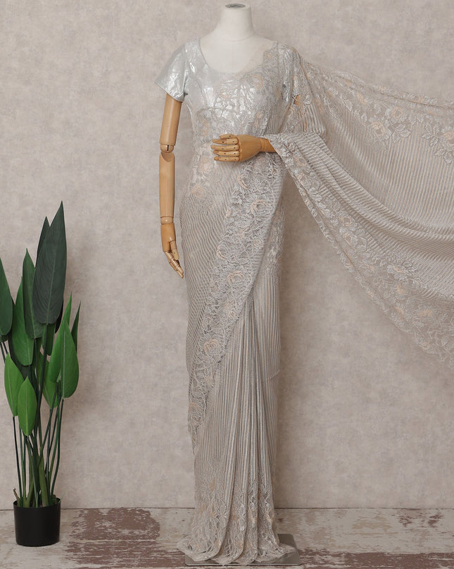 Slate Grey French Chantilly Lace Saree