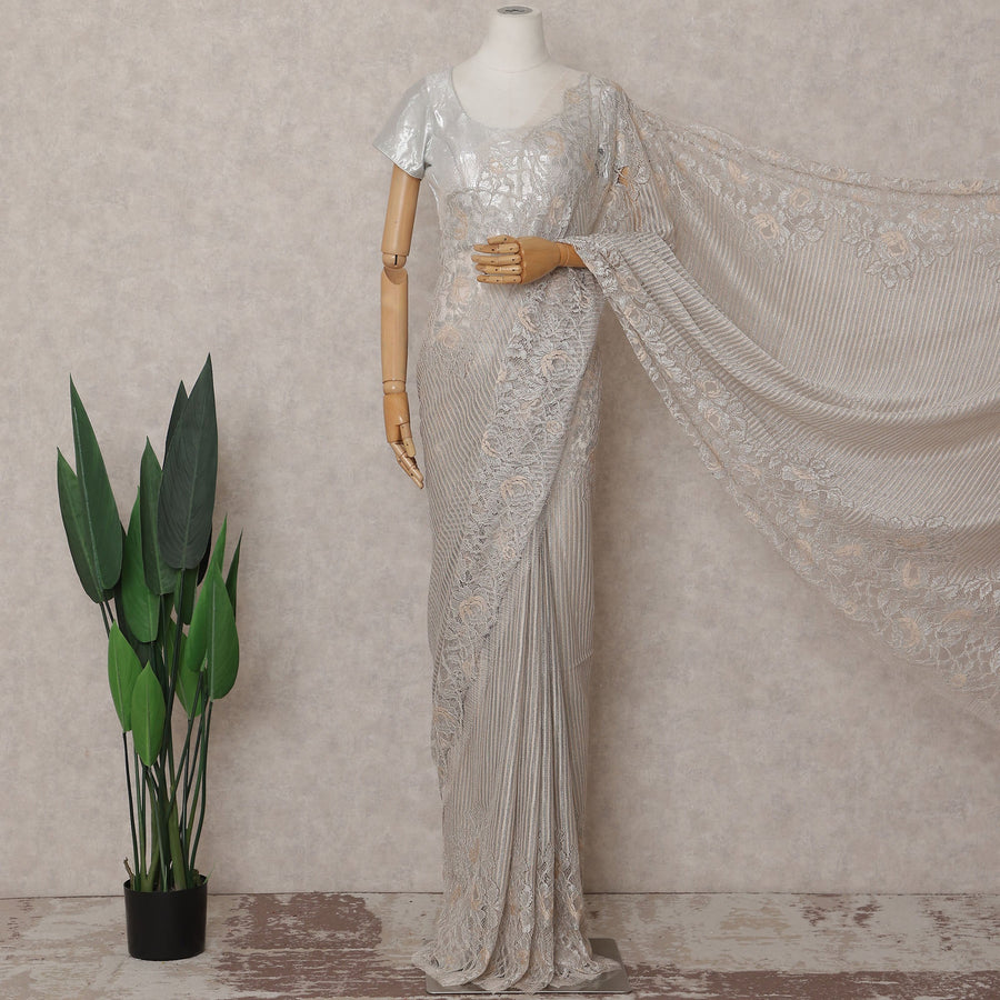 Slate Grey French Chantilly Lace Saree