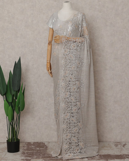 Slate Grey French Chantilly Lace Saree