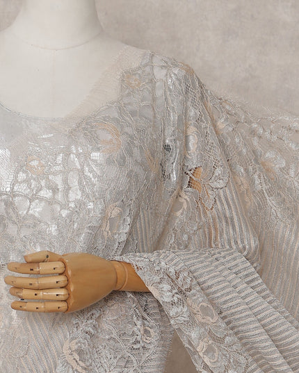 Slate Grey French Chantilly Lace Saree