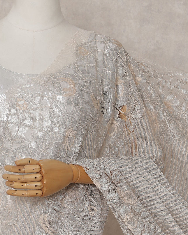 Slate Grey French Chantilly Lace Saree