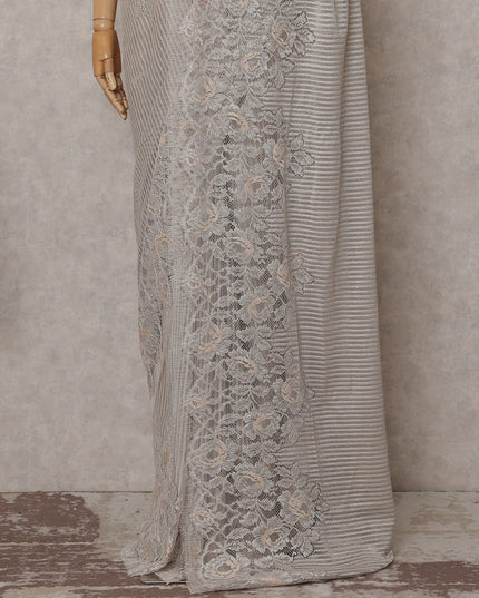 Slate Grey French Chantilly Lace Saree