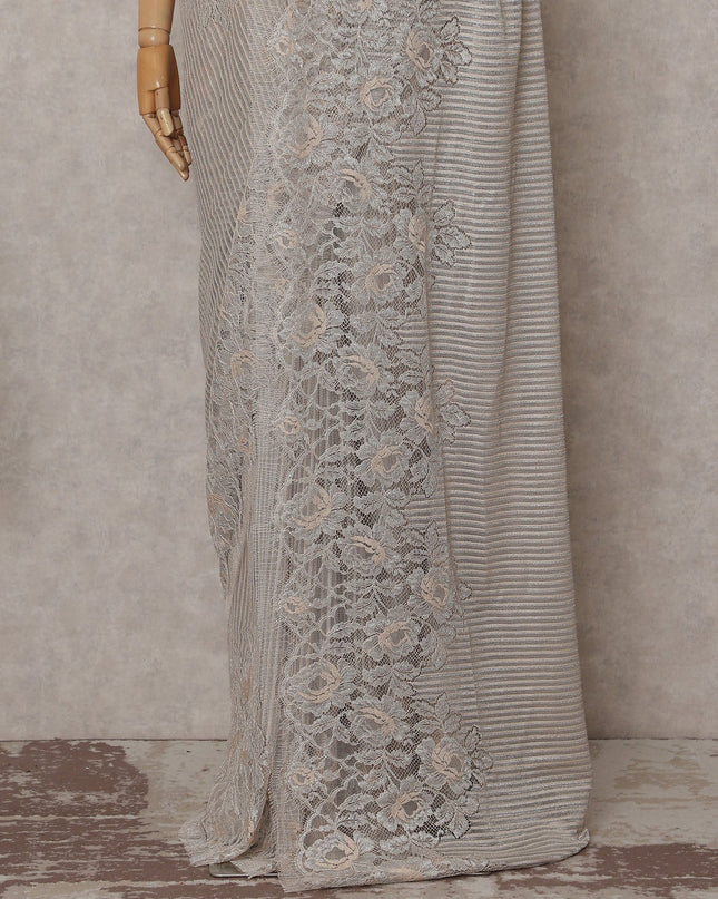 Slate Grey French Chantilly Lace Saree