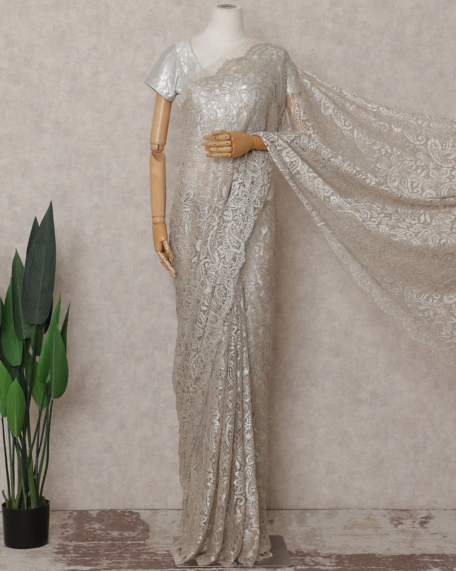 Champagne Beige French Chantilly Lace Saree