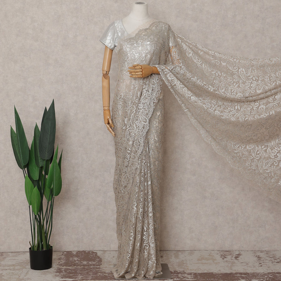 Champagne Beige French Chantilly Lace Saree