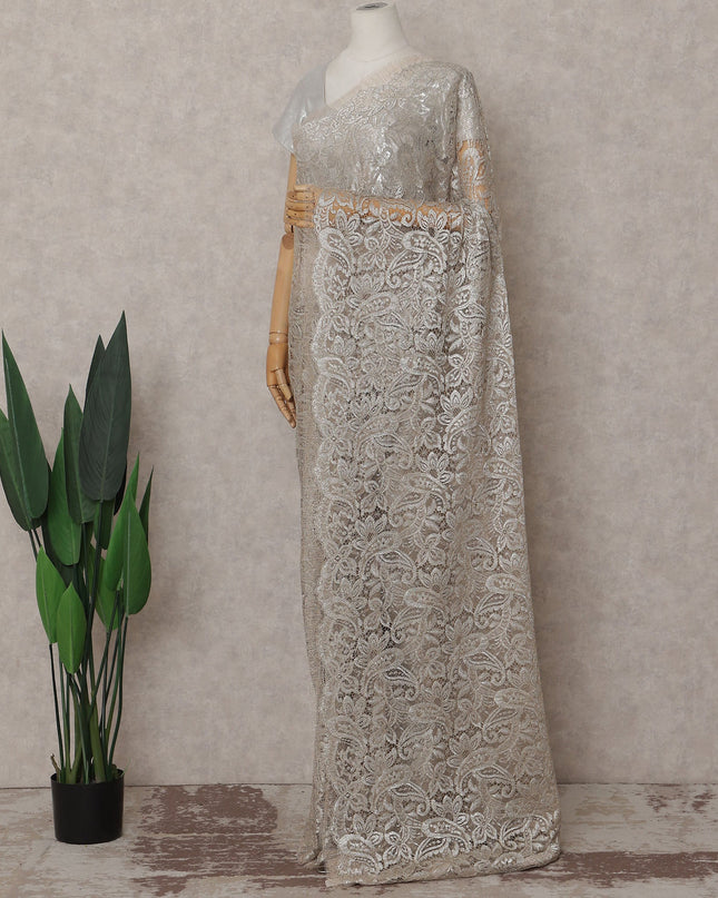 Champagne Beige French Chantilly Lace Saree